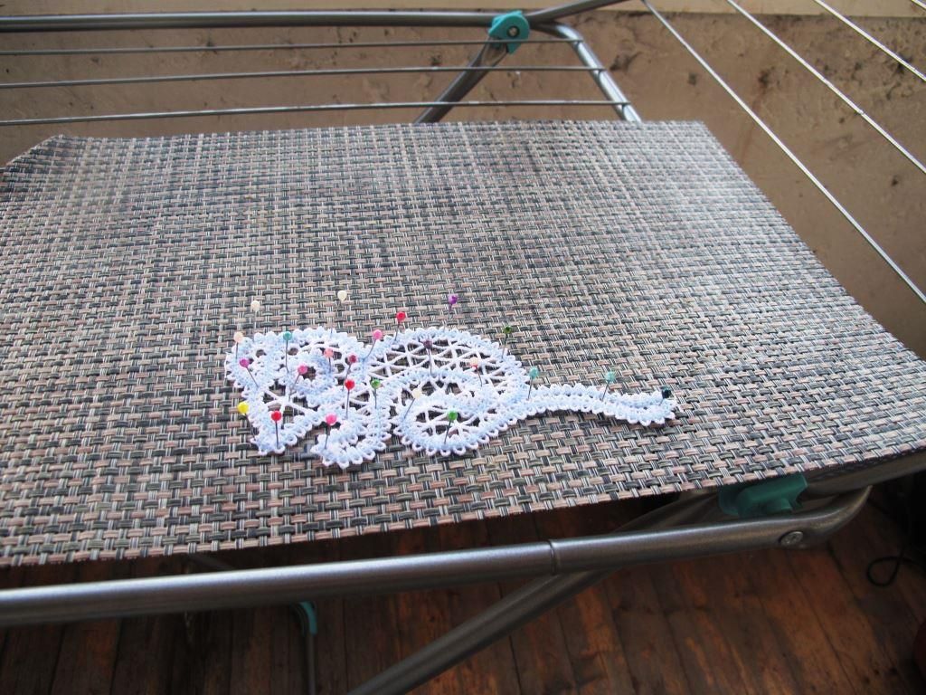 The lace drying in its final shape.